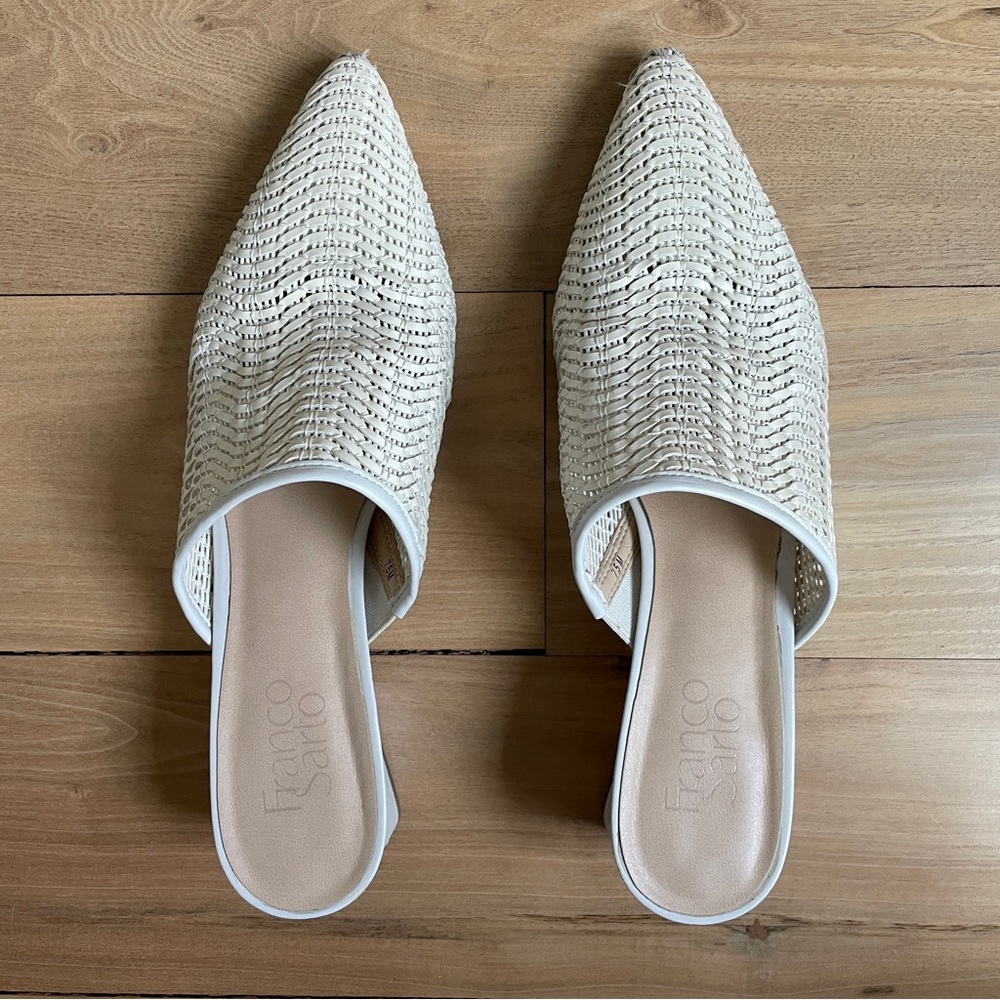 Franco Sarto Rianan Cream Woven Pointed Toe Mules